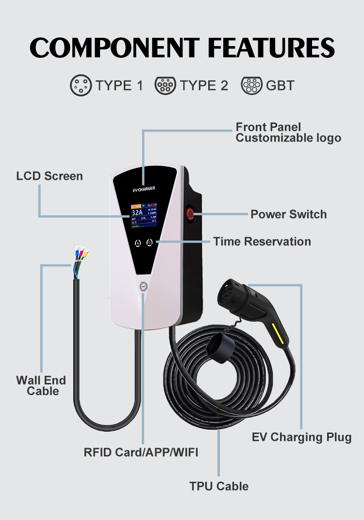 Wallbox charging station 7KW 11KW 22KW type 2 ev charger