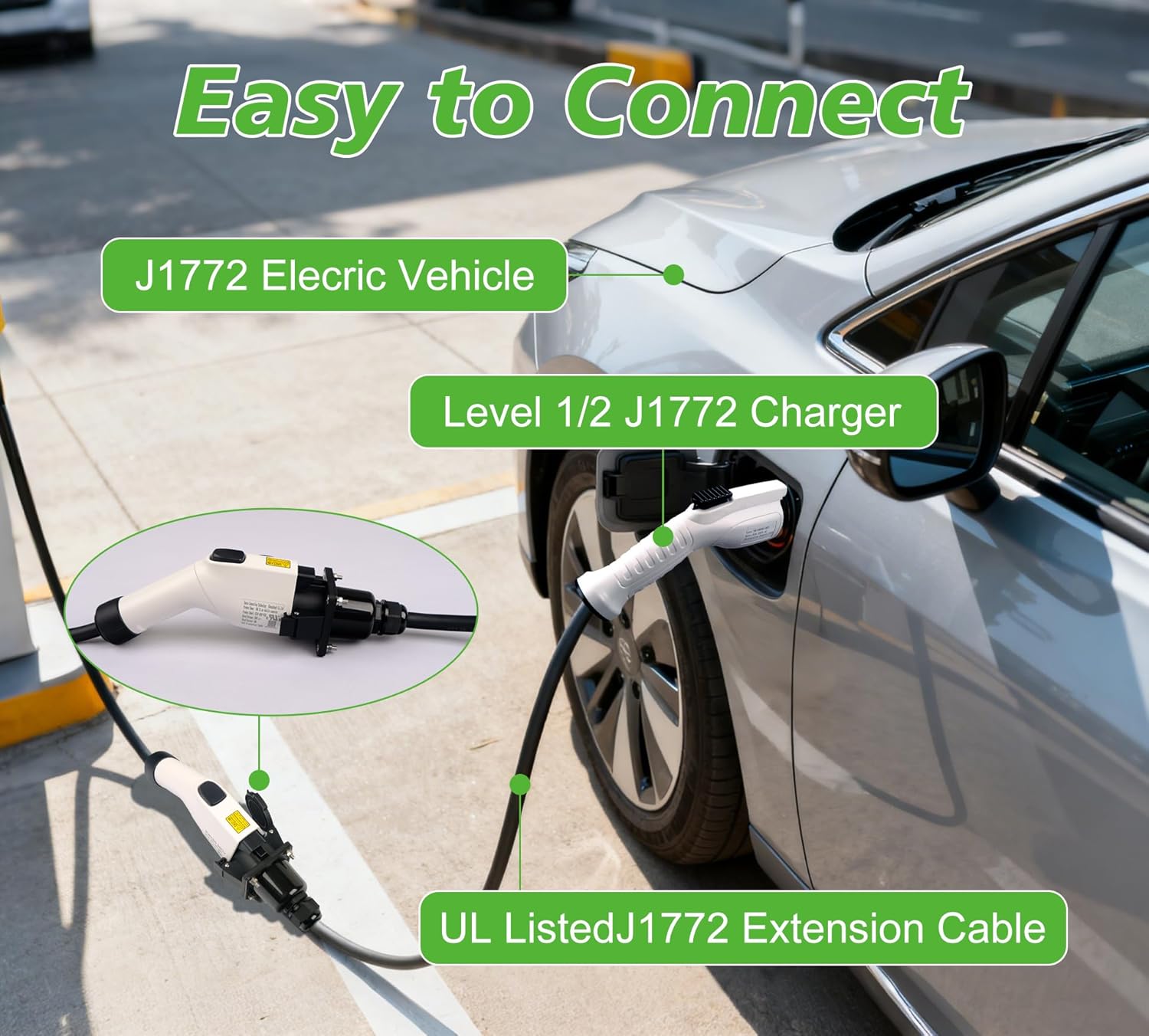 ENJOE EV Charger Extension Cable, 32Amp, 110V-240V 21ft Extension Cord for Electric Vehicle Charging Stations, Carrying Bag, EV Charging Extension Cable